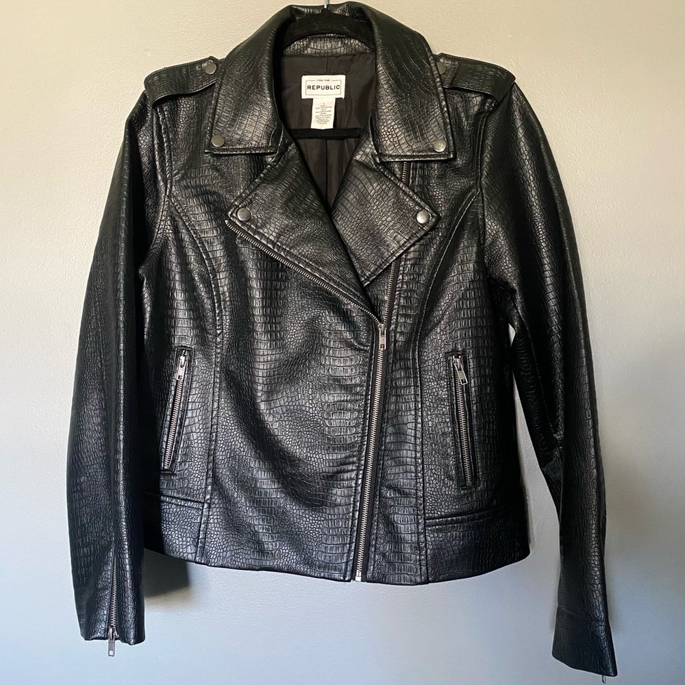 For The Republic Croc Embossed Faux Leather Moto